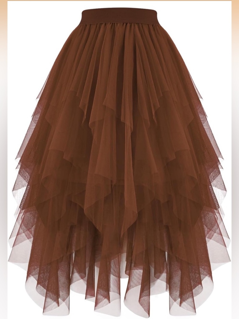 🔥 NWT DOSE tulle coffee Brown color midi high low skirt. Size M.
